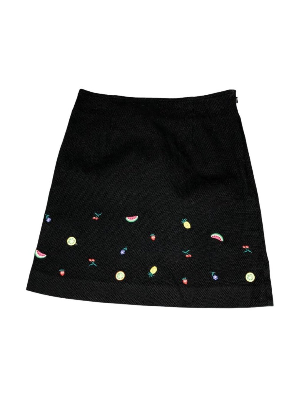 Talbots Kids Skirt Girls 7 Black Fruit Embroidery Side Zip Stretch Pink Yellow C
